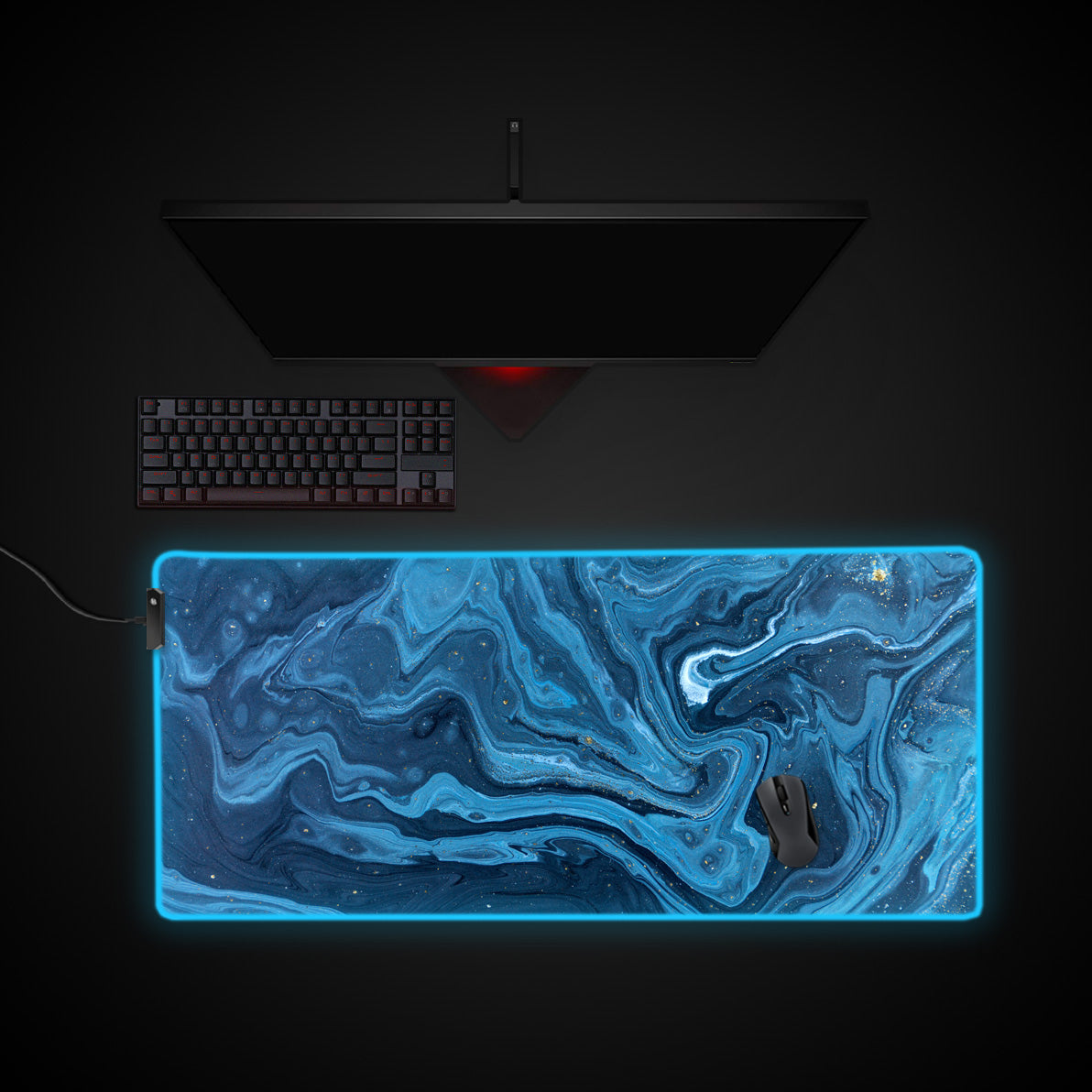 Cosmic Ocean desk mat with RGB edge lighting