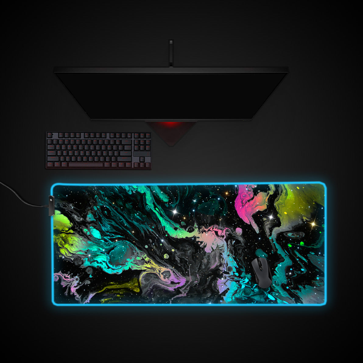 Cosmic Bloom desk mat with RGB edge lighting