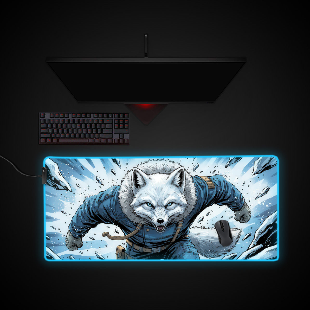Winter Warrior desk mat with RGB edge lighting
