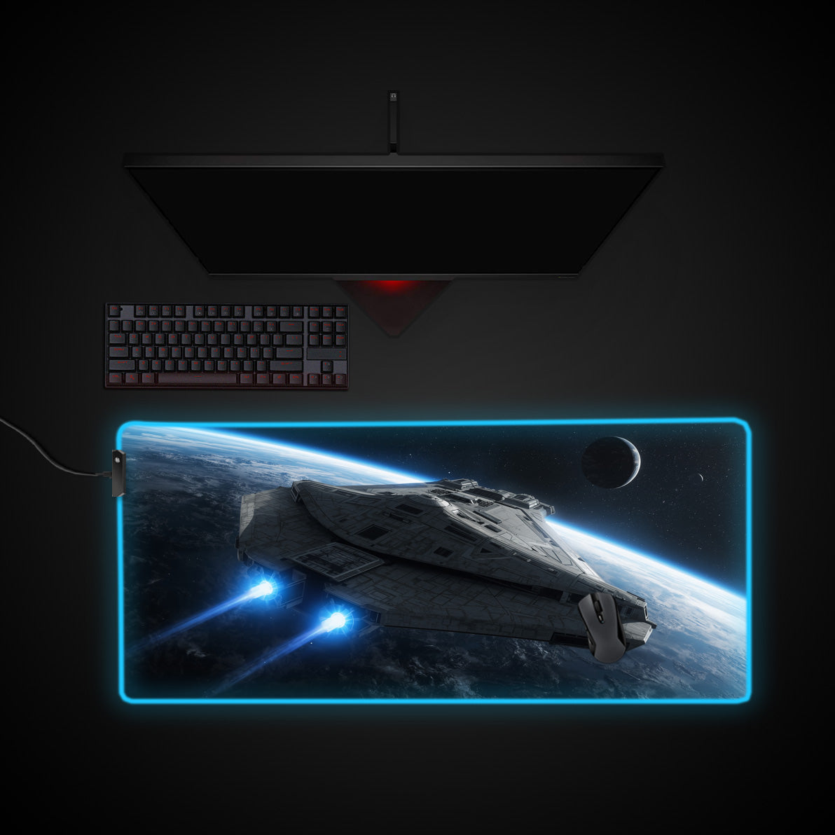 Starship Orbit desk mat with RGB edge lighting