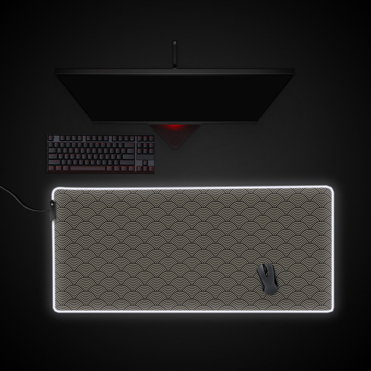 Ocean Waves desk mat with RGB edge lighting