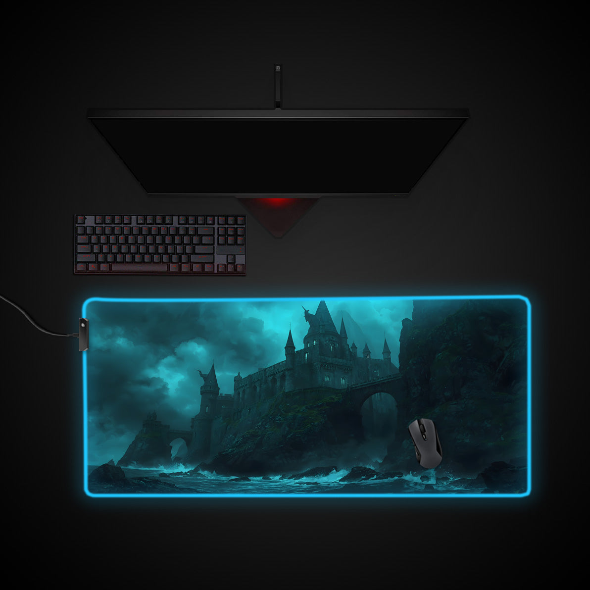 Dark Citadel desk mat with RGB edge lighting