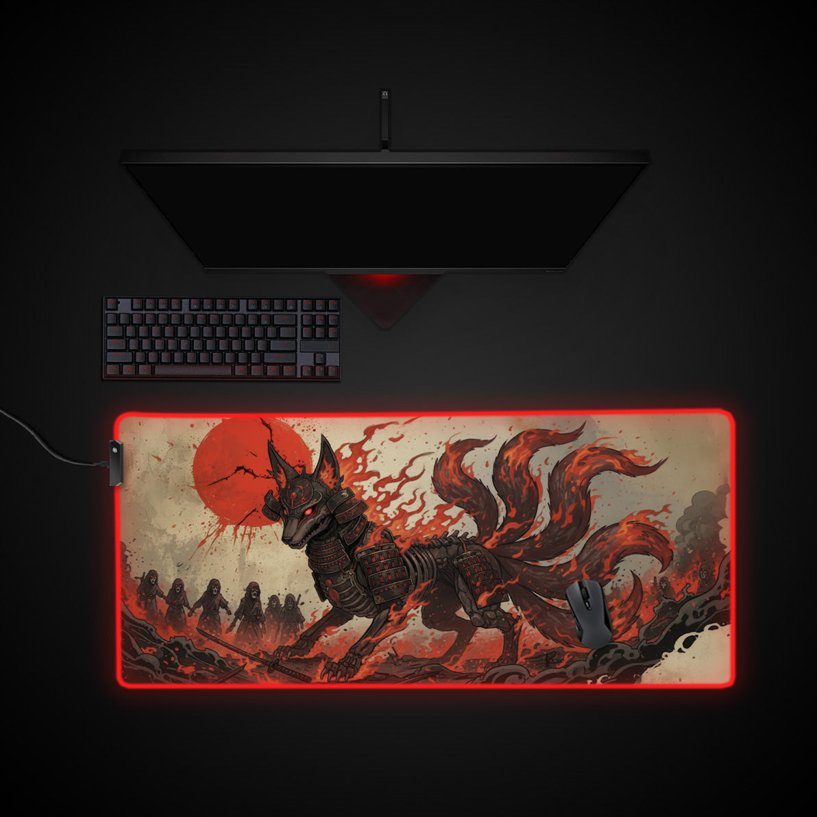 Kitsune Shogun desk mat with RGB edge lighting