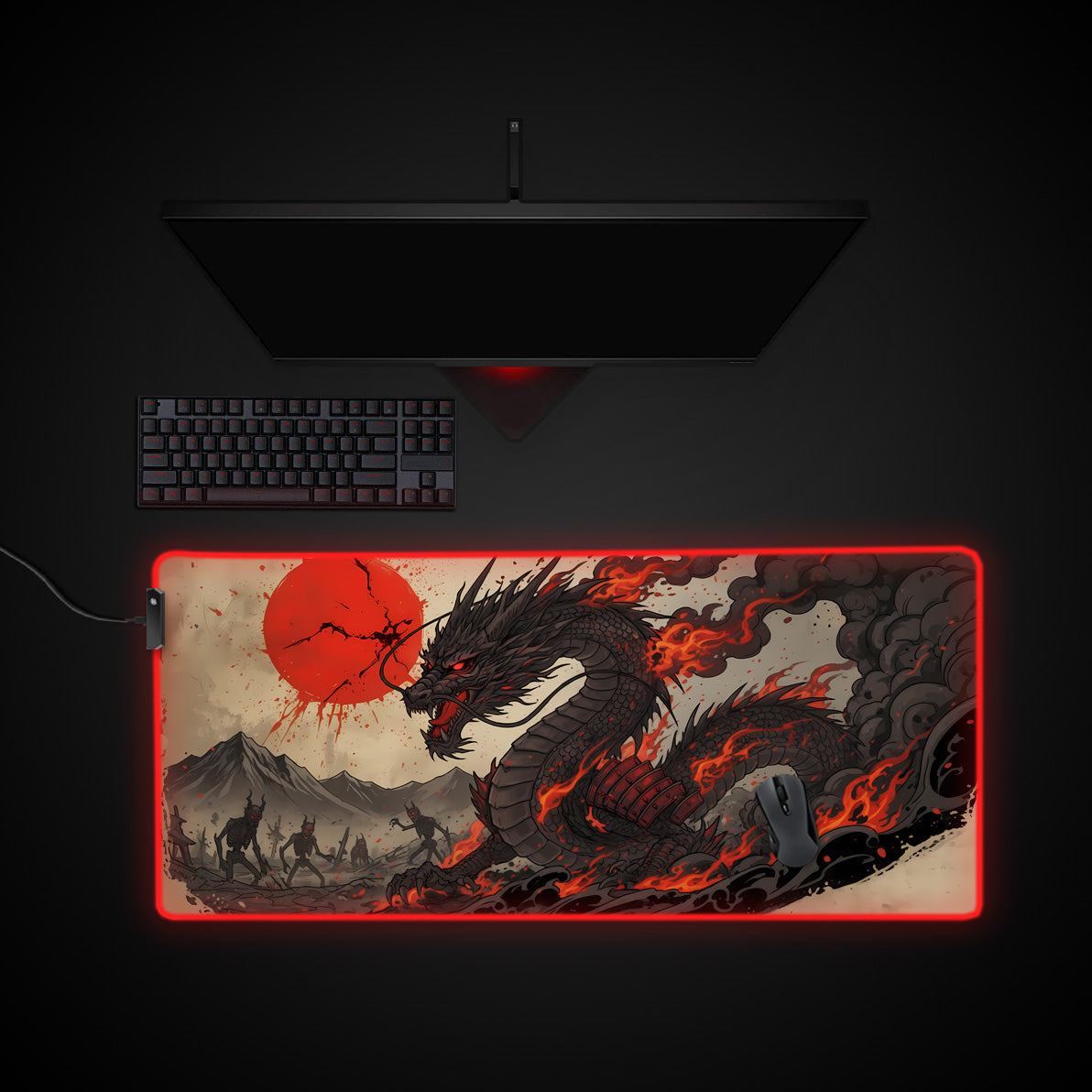 Wrath of Ryū desk mat with RGB edge lighting