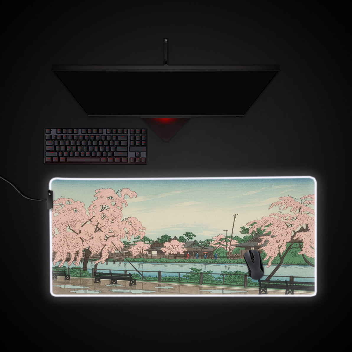Sakura Season desk mat with RGB edge lighting