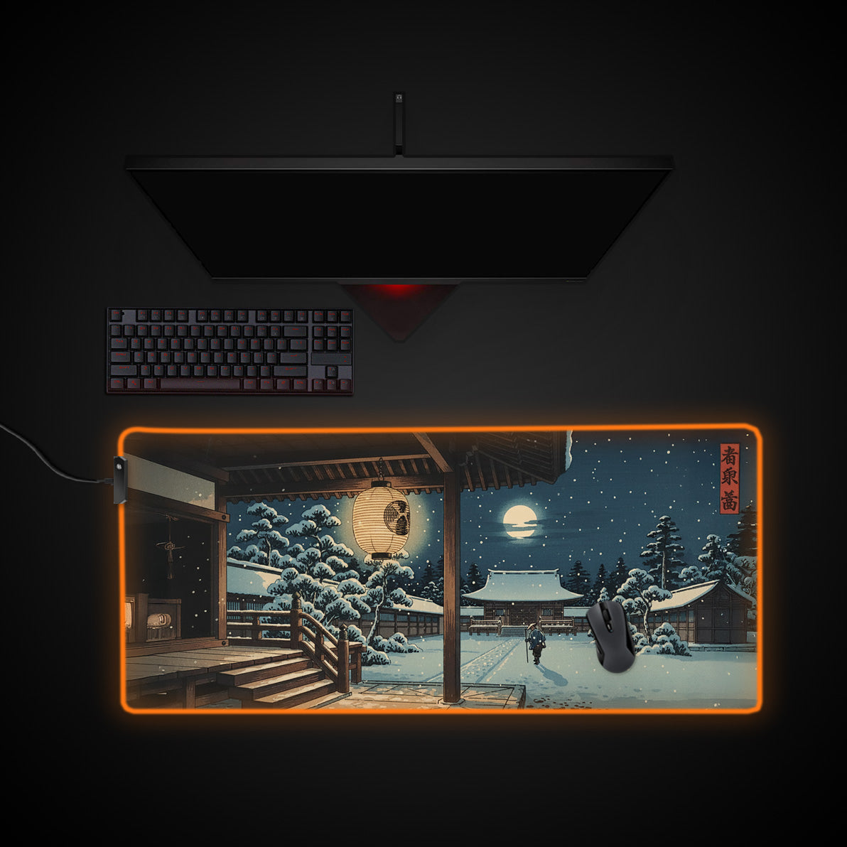 Winter Sanctuary desk mat with RGB edge lighting