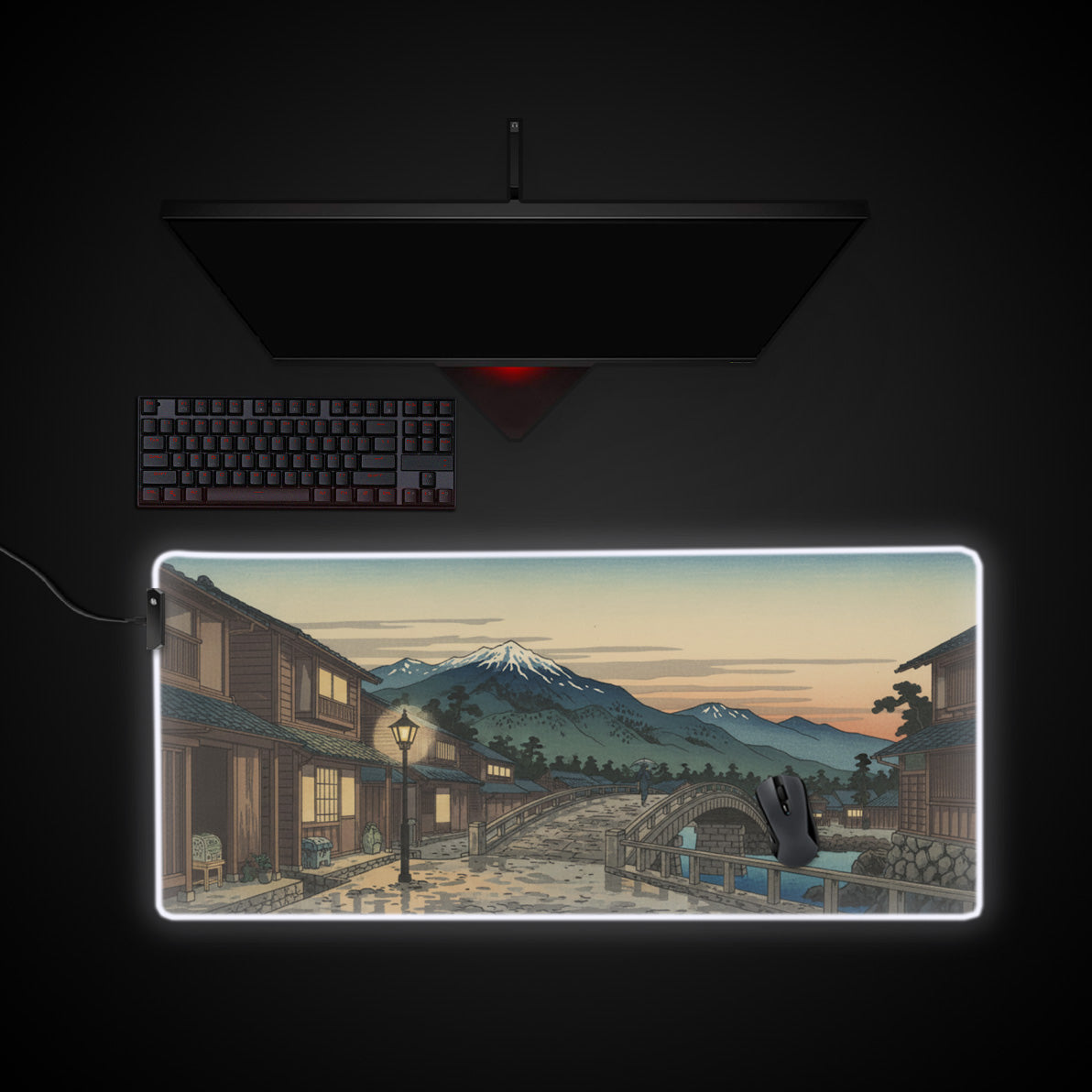 Fuji at Dusk desk mat with RGB edge lighting