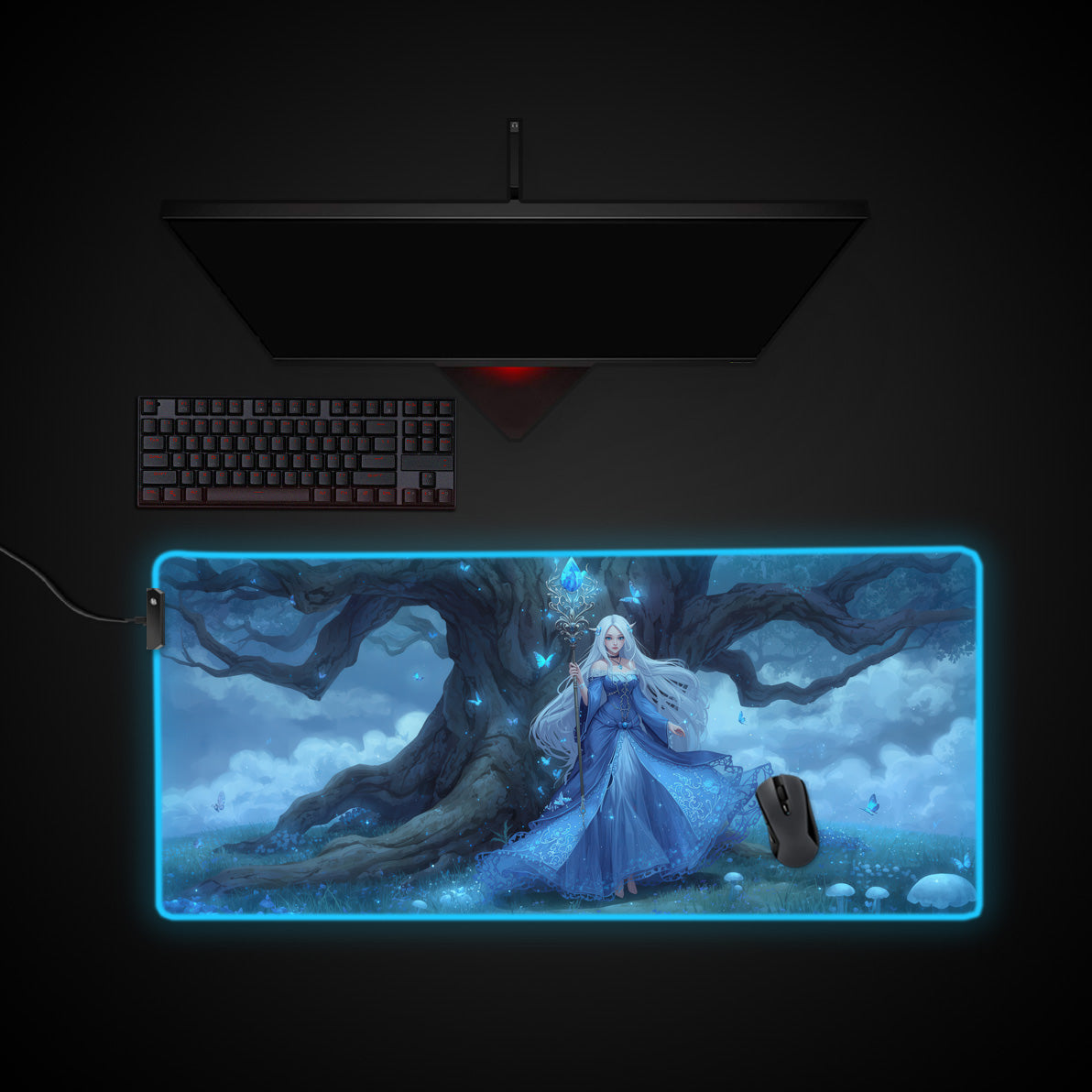 Moonlit Sorceress desk mat with RGB edge lighting