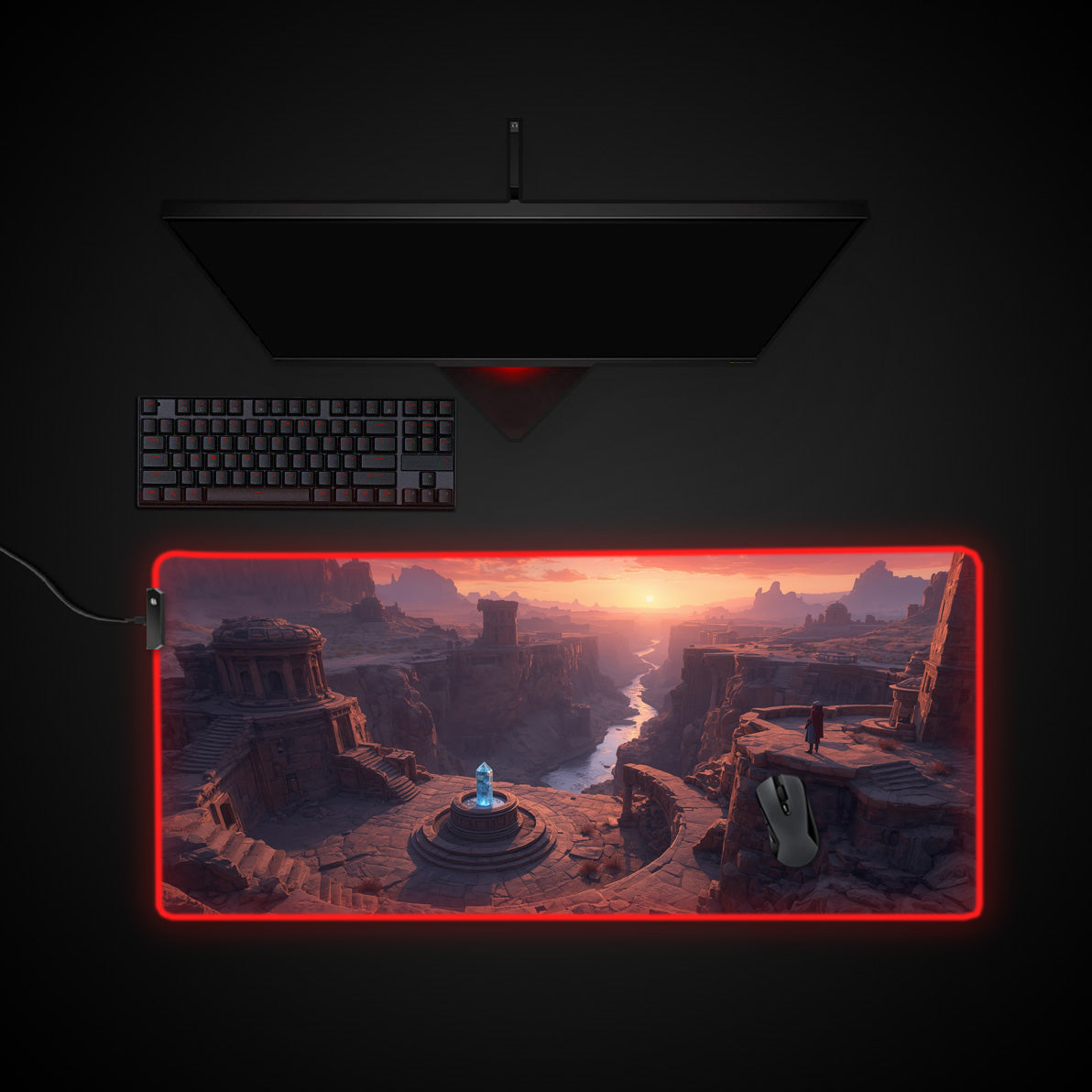 Lost Civilization desk mat with RGB edge lighting