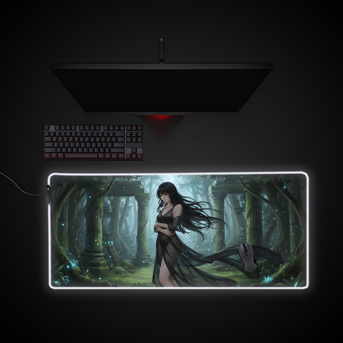 Lost in Forest desk mat with RGB edge lighting