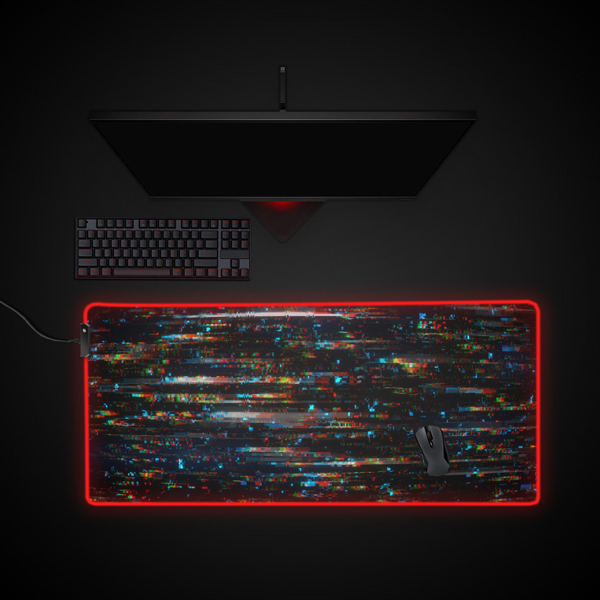 Digital Glitch desk mat with RGB edge lighting