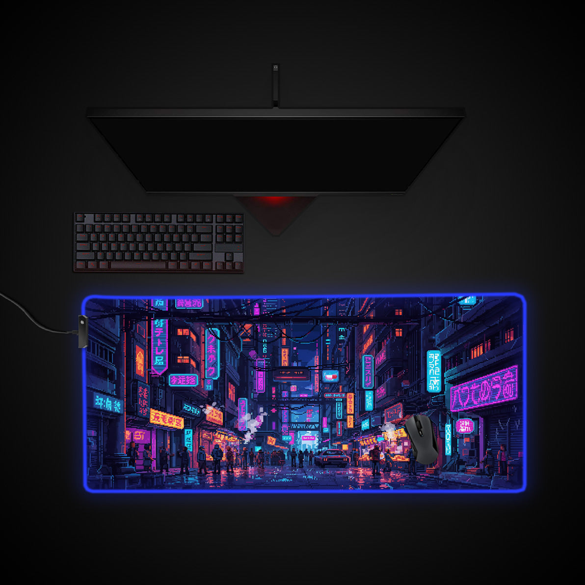 Pixel Alley desk mat with RGB edge lighting