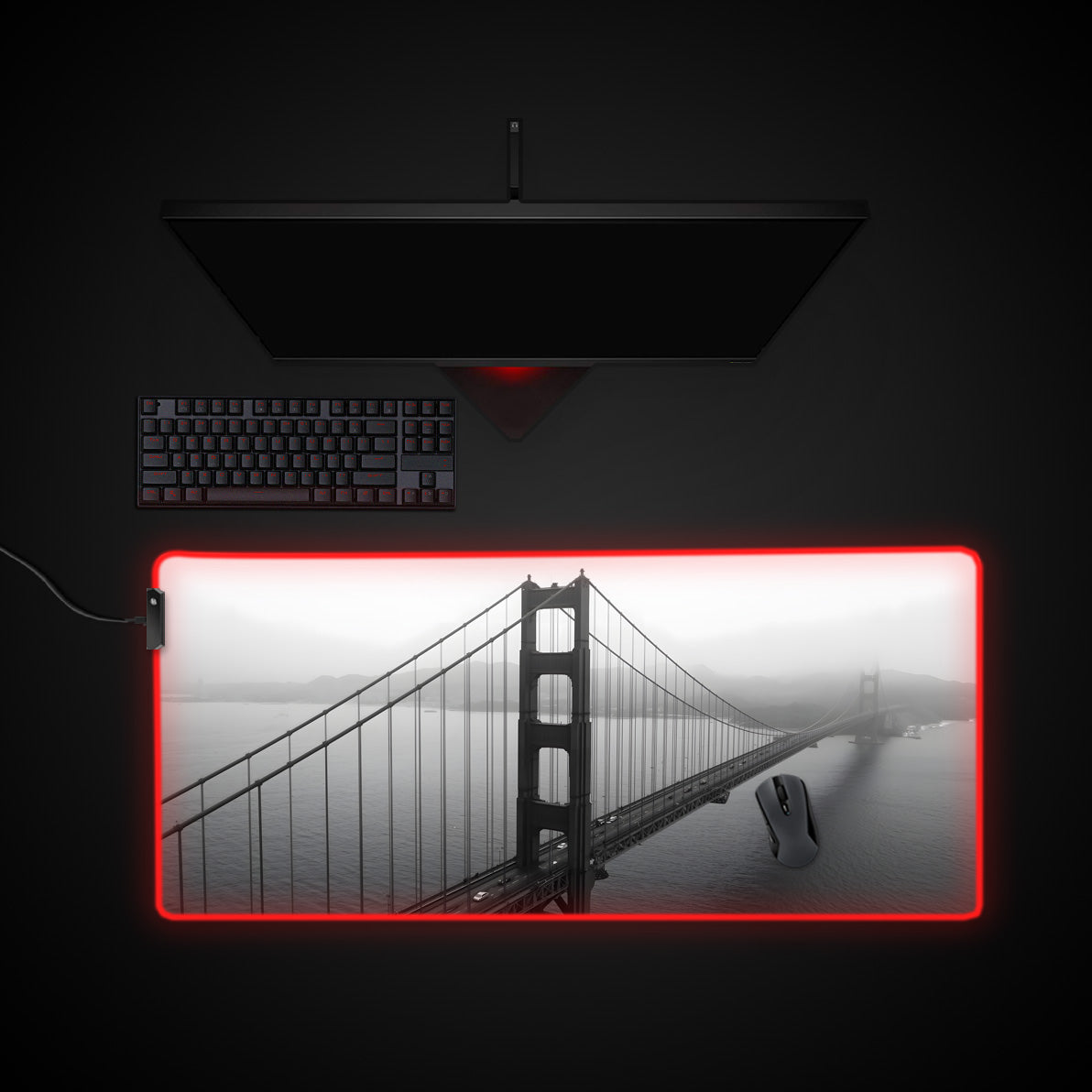 Golden Bridge desk mat with RGB edge lighting