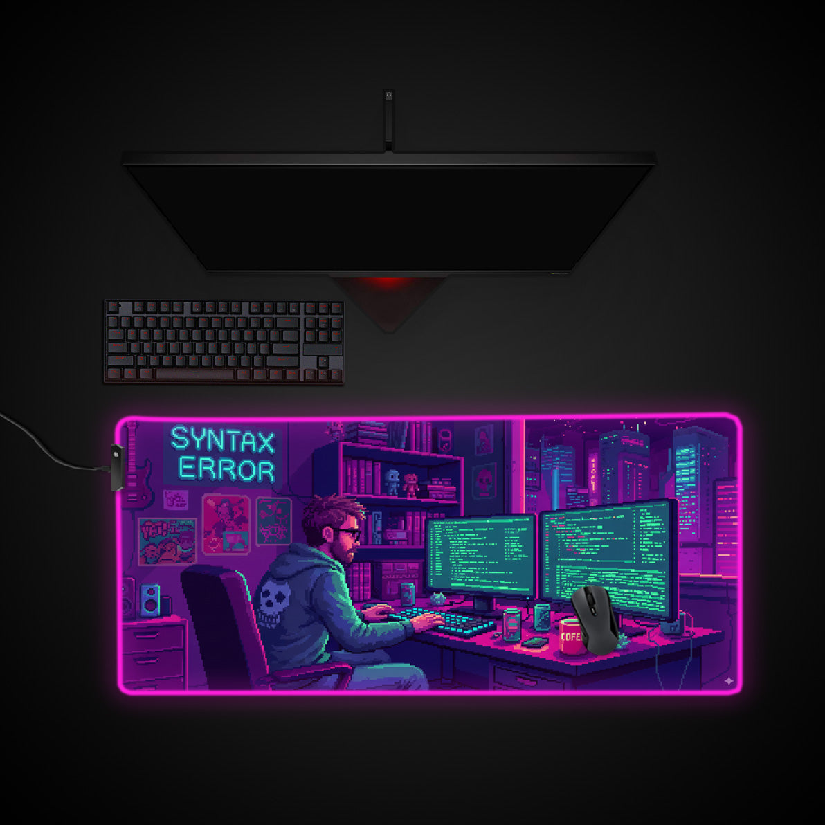 Midnight Debug desk mat with RGB edge lighting