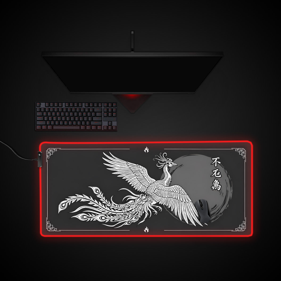 Eternal Phoenix desk mat with RGB edge lighting
