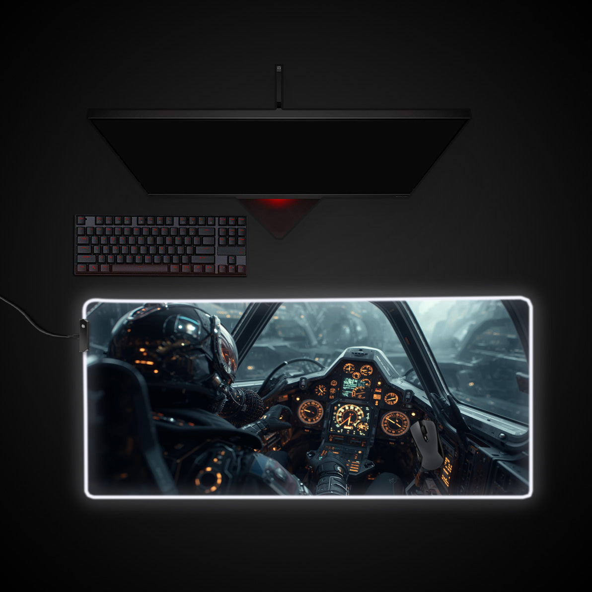Starship Pilot desk mat with RGB edge lighting