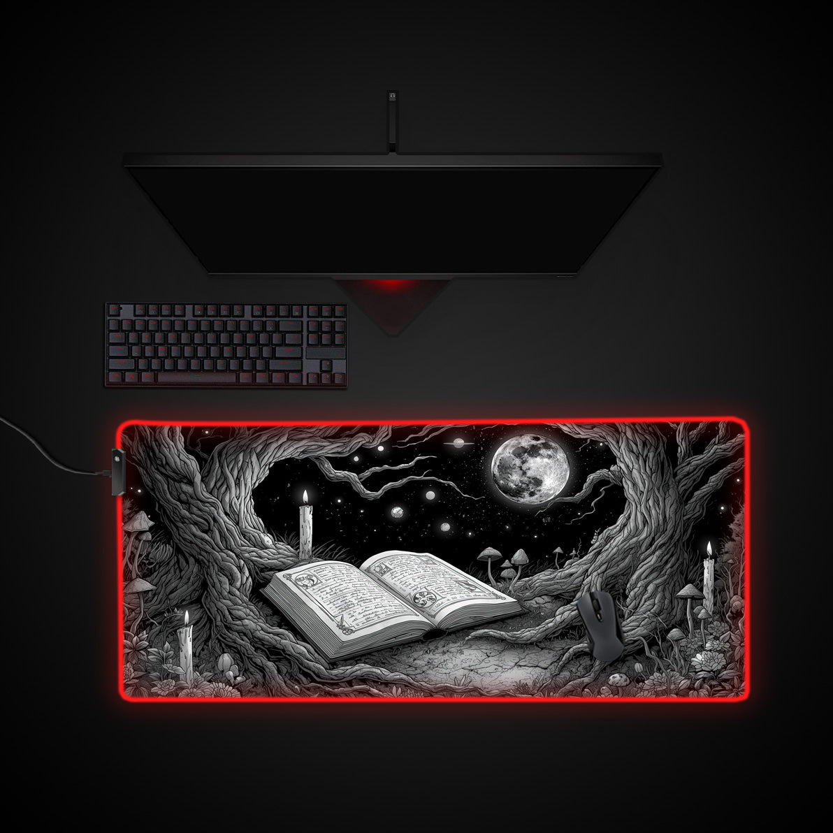 Black Alchemy Cottagecore desk mat with RGB edge lighting