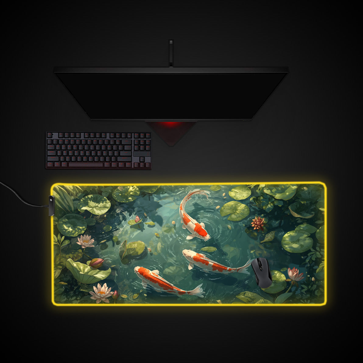 Koi Serenity desk mat with RGB edge lighting