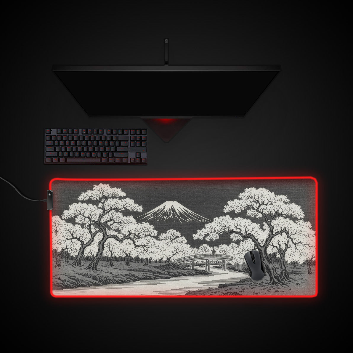Sakura Bridge desk mat with RGB edge lighting