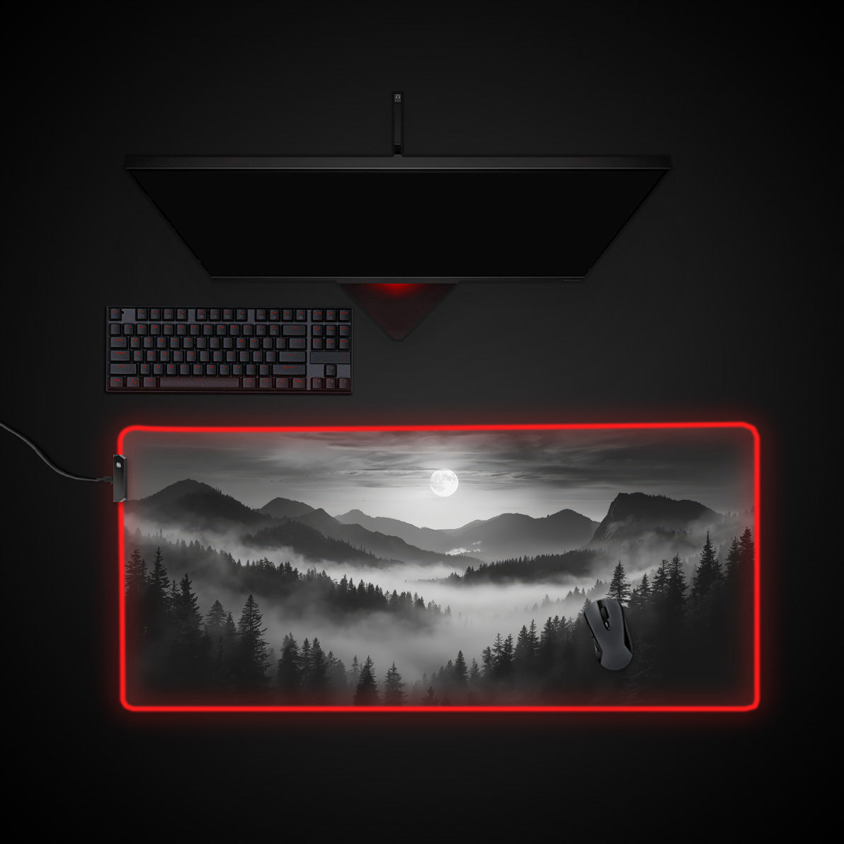 Misty Mountains desk mat with RGB edge lighting