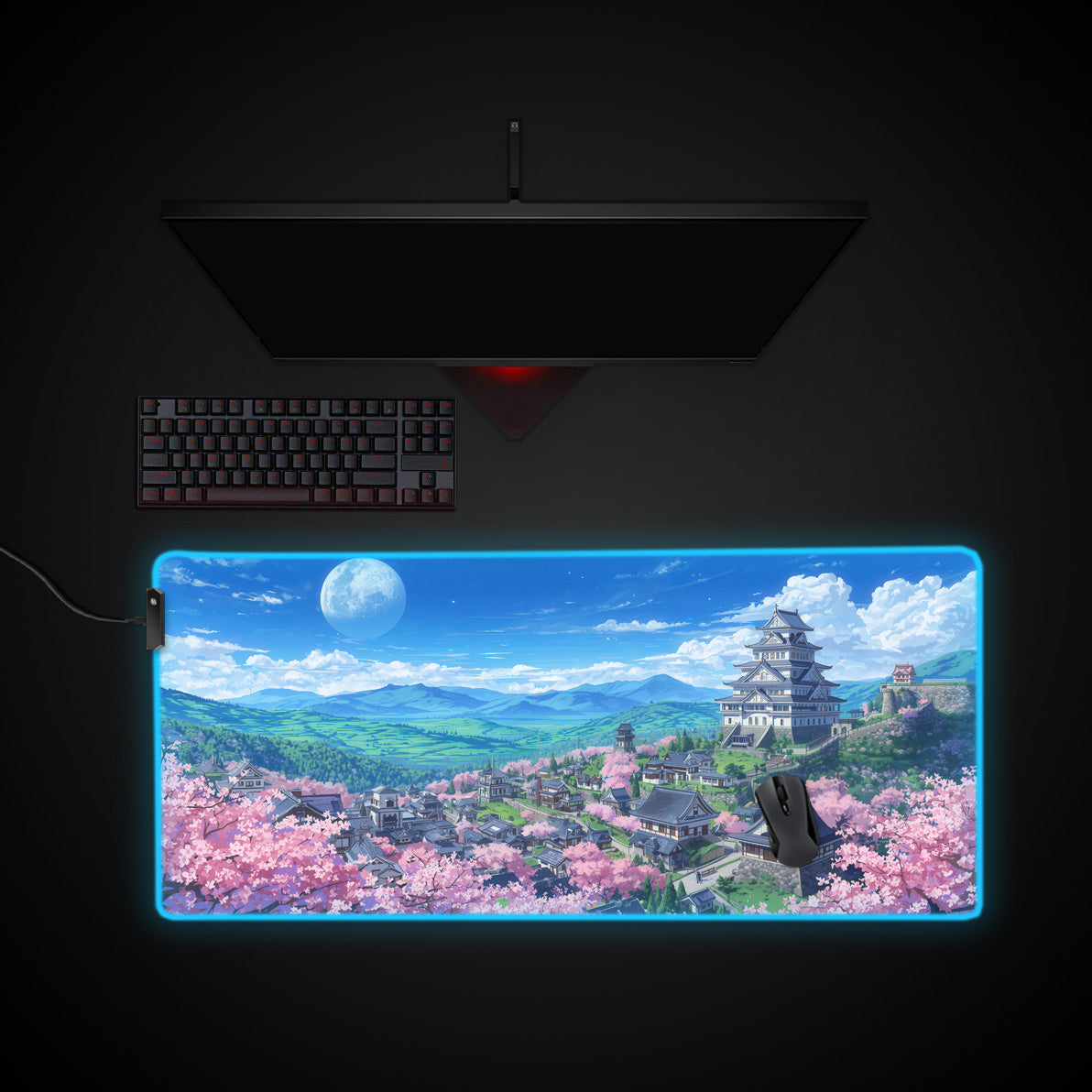 Sakura Castle desk mat with RGB edge lighting