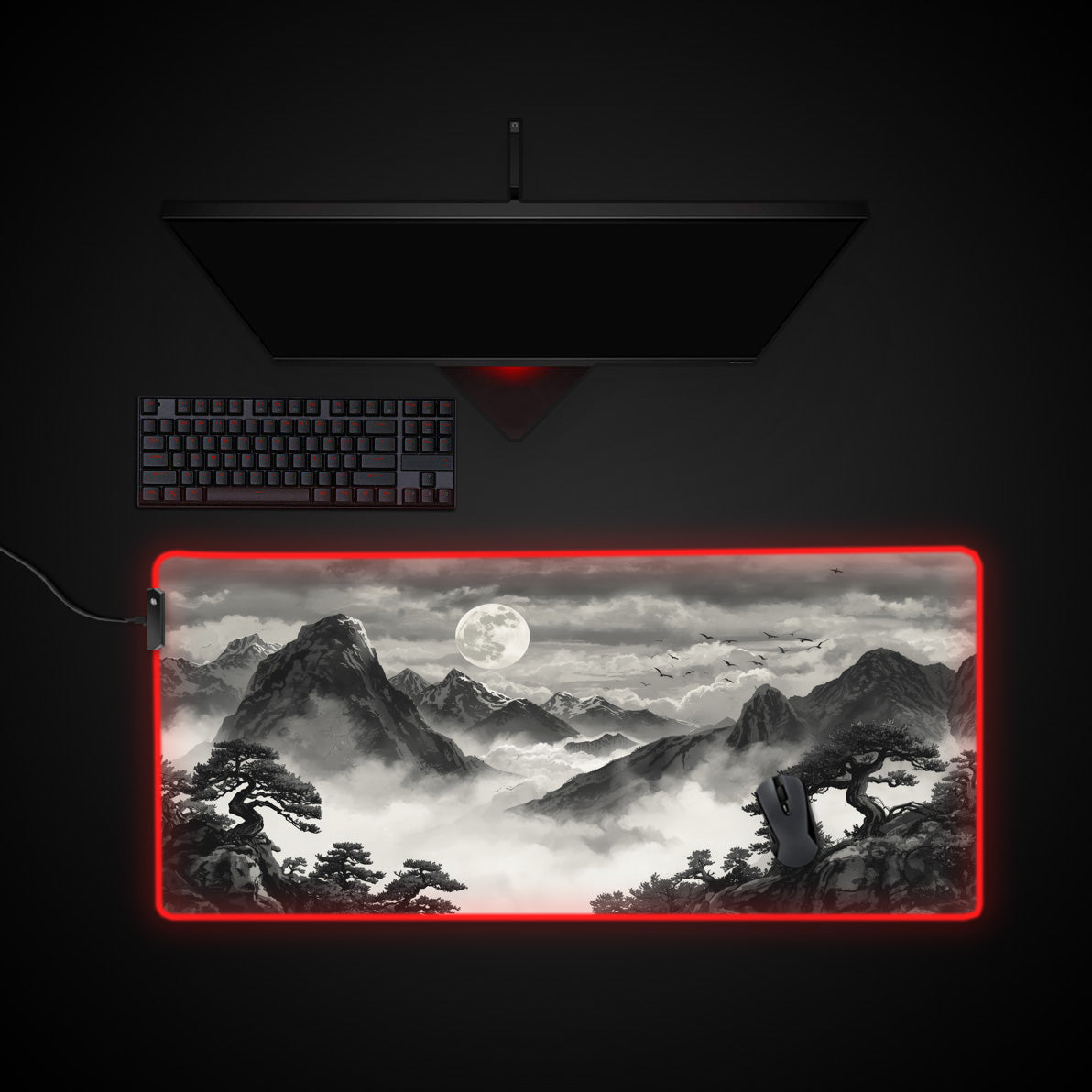 Ink Wash Valley desk mat with RGB edge lighting