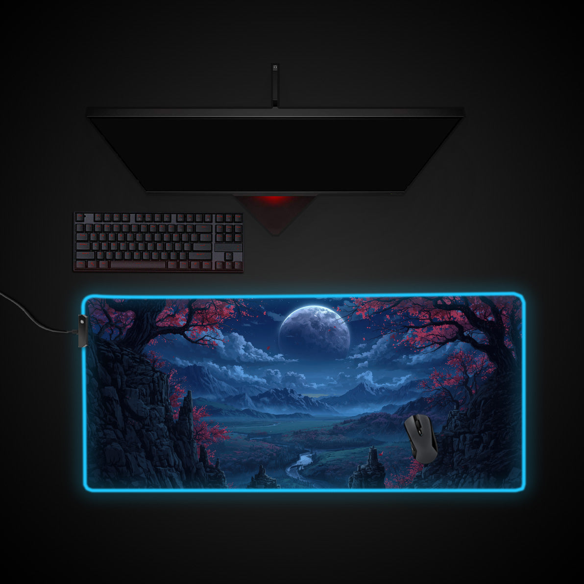 Valley Bloom desk mat with RGB edge lighting