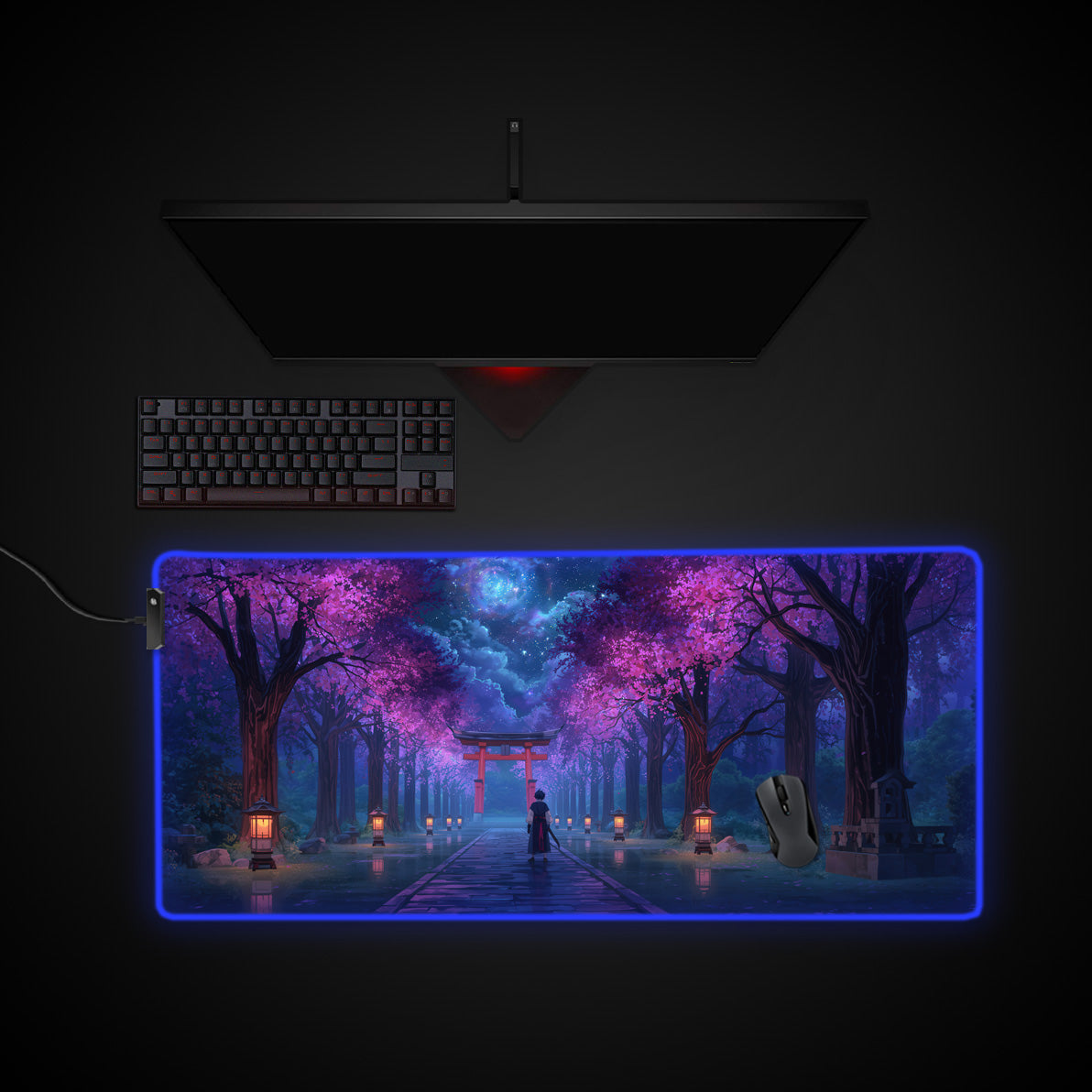 Sakura Shrine desk mat with RGB edge lighting