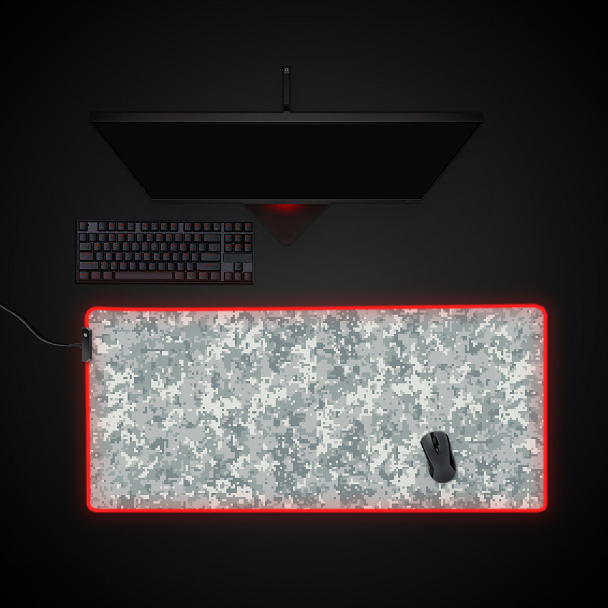 Frost Pixel Camo desk mat with RGB edge lighting