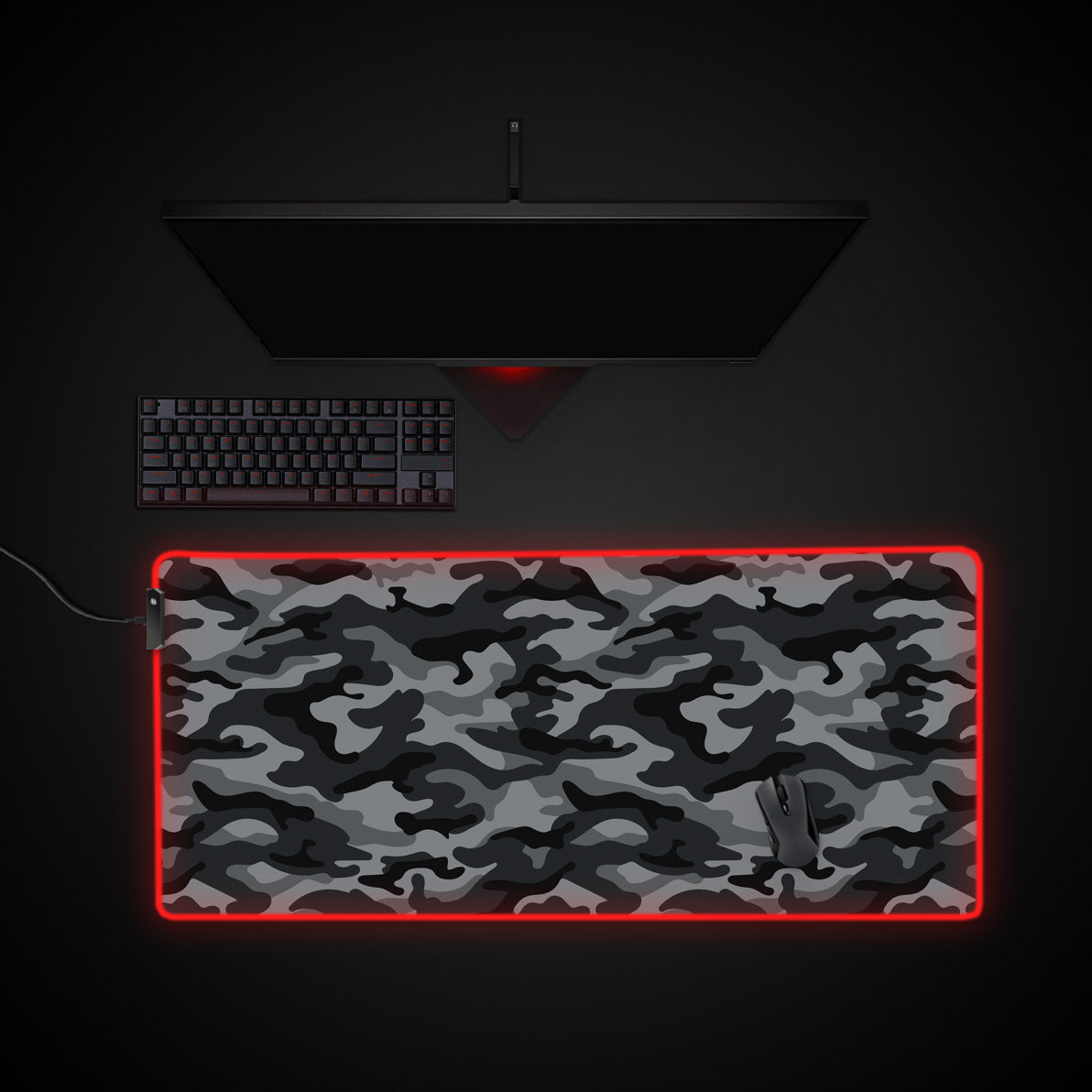 Urban Grey Camo desk mat with RGB edge lighting