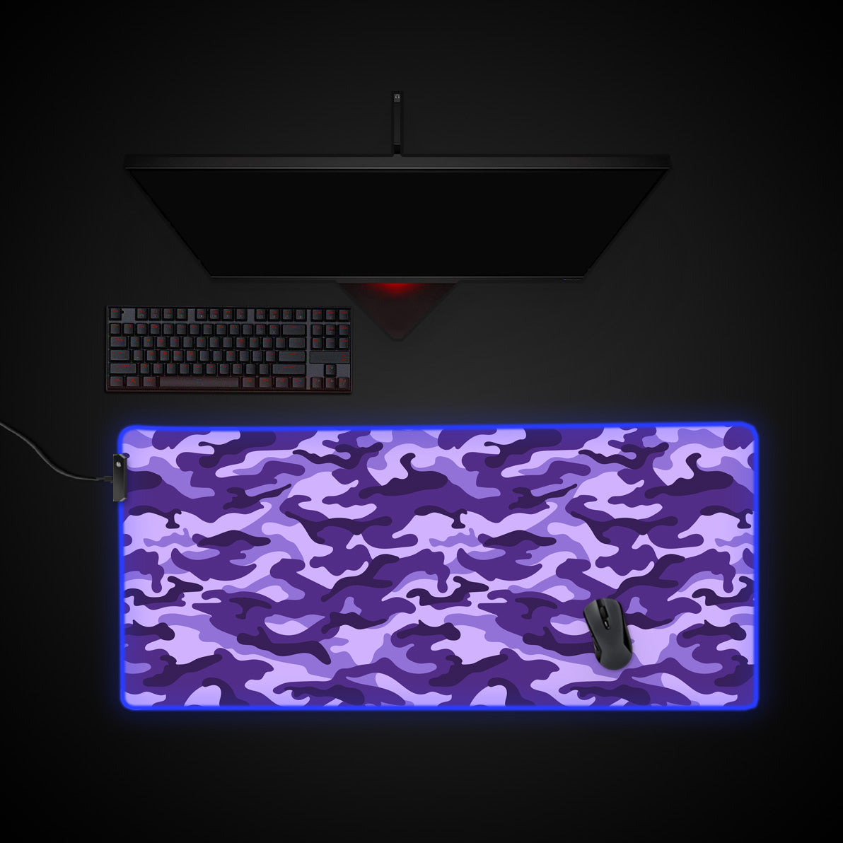 Amethyst Camo desk mat with RGB edge lighting