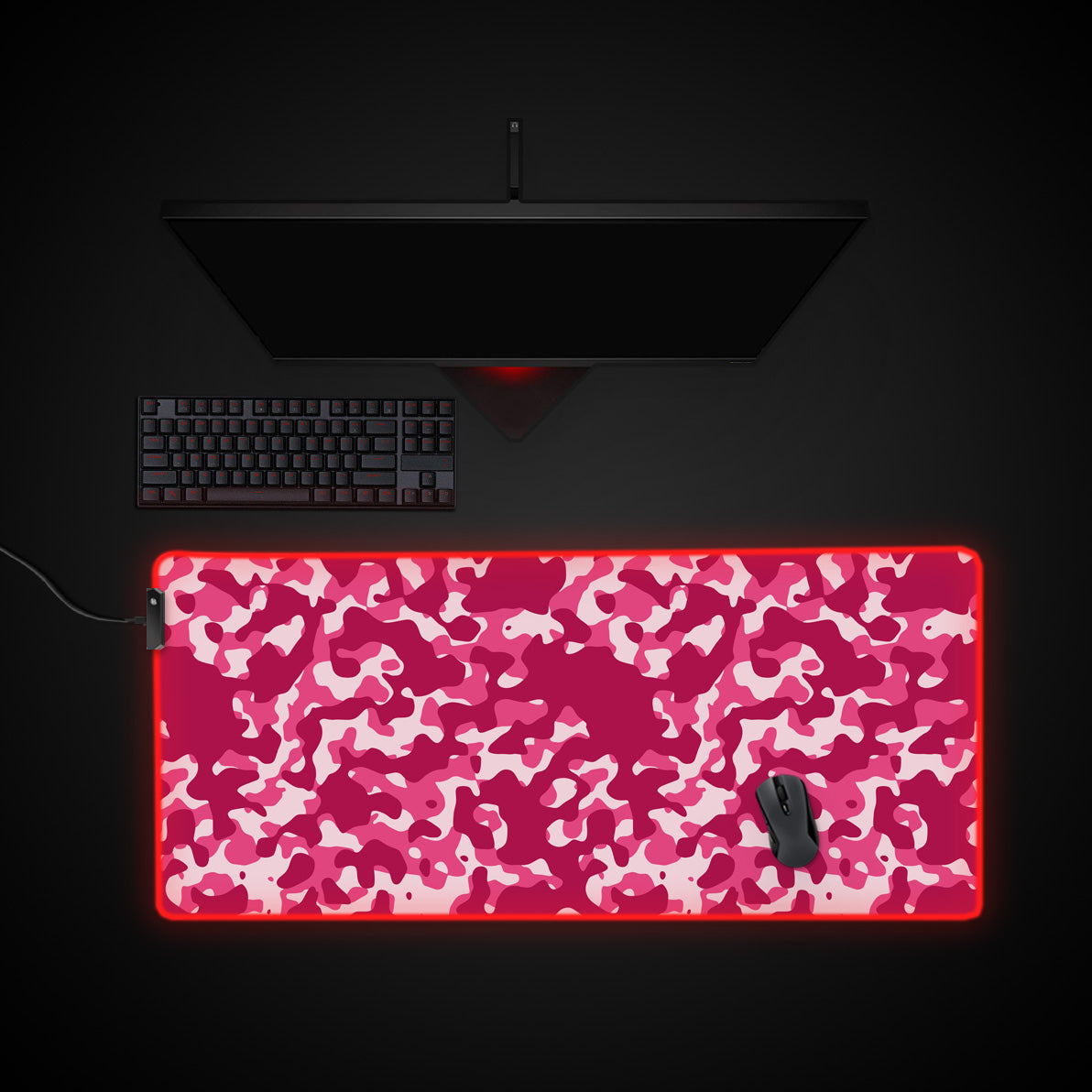 Rose Camo desk mat with RGB edge lighting