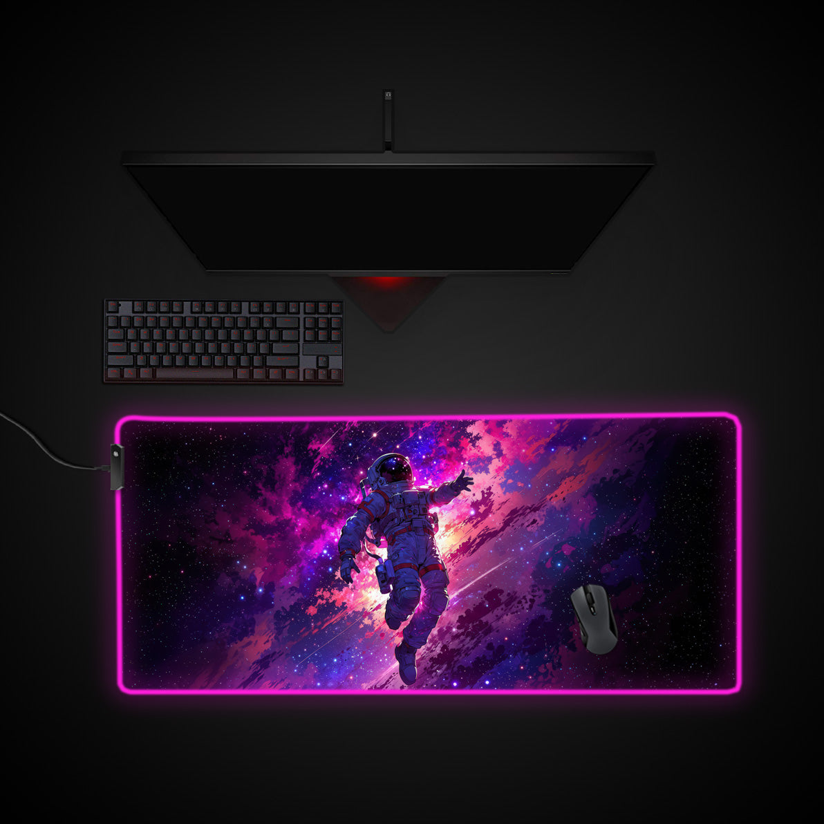 Nebula Navigator desk mat with RGB edge lighting