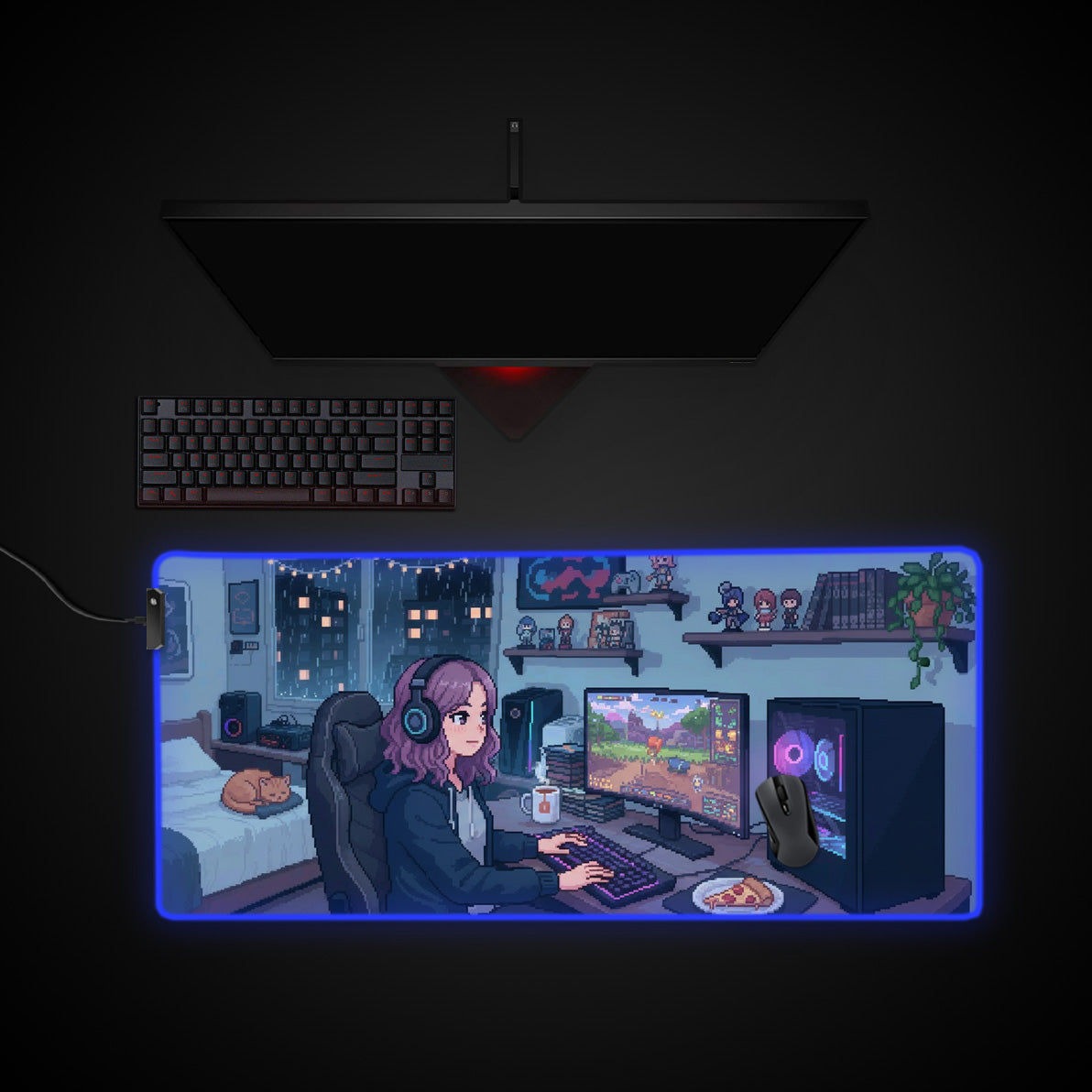 Pixel Gamer desk mat with RGB edge lighting