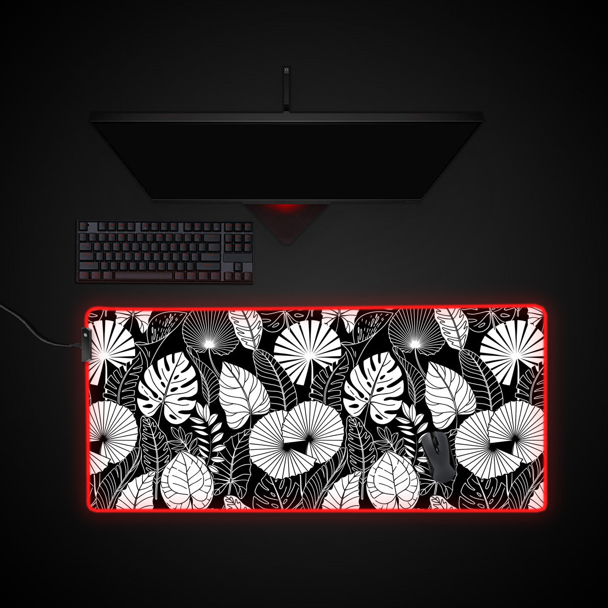 Botanical Black desk mat with RGB edge lighting