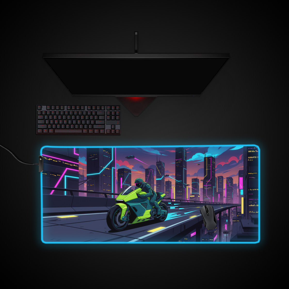 Cyber Racer desk mat with RGB edge lighting