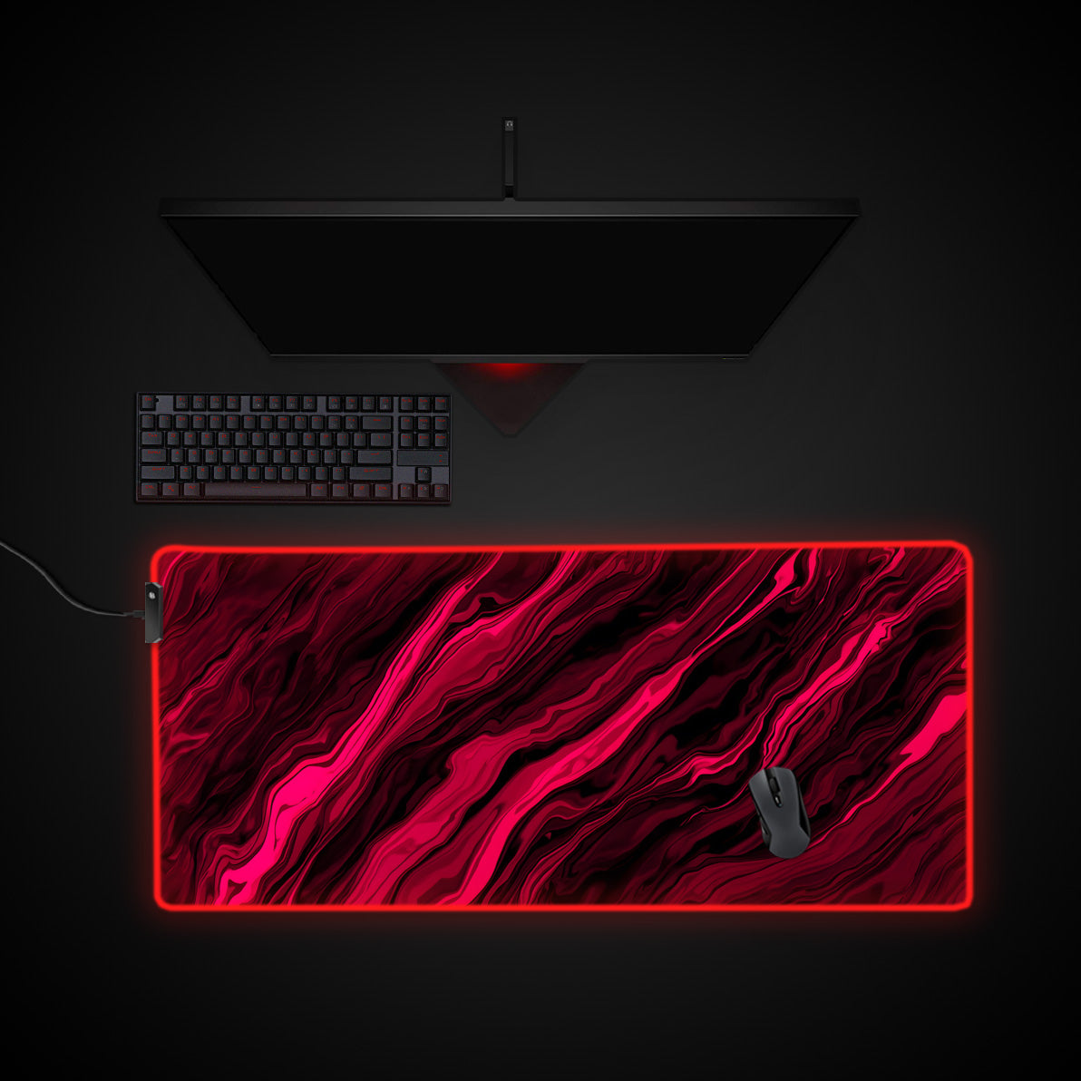 Liquid Red desk mat with RGB edge lighting