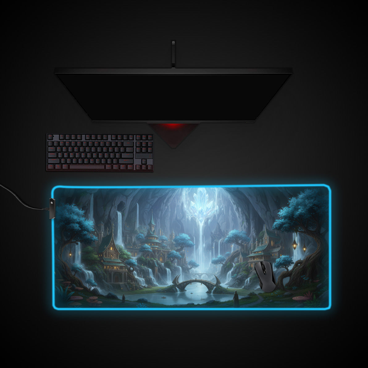 Crystal Grotto desk mat with RGB edge lighting