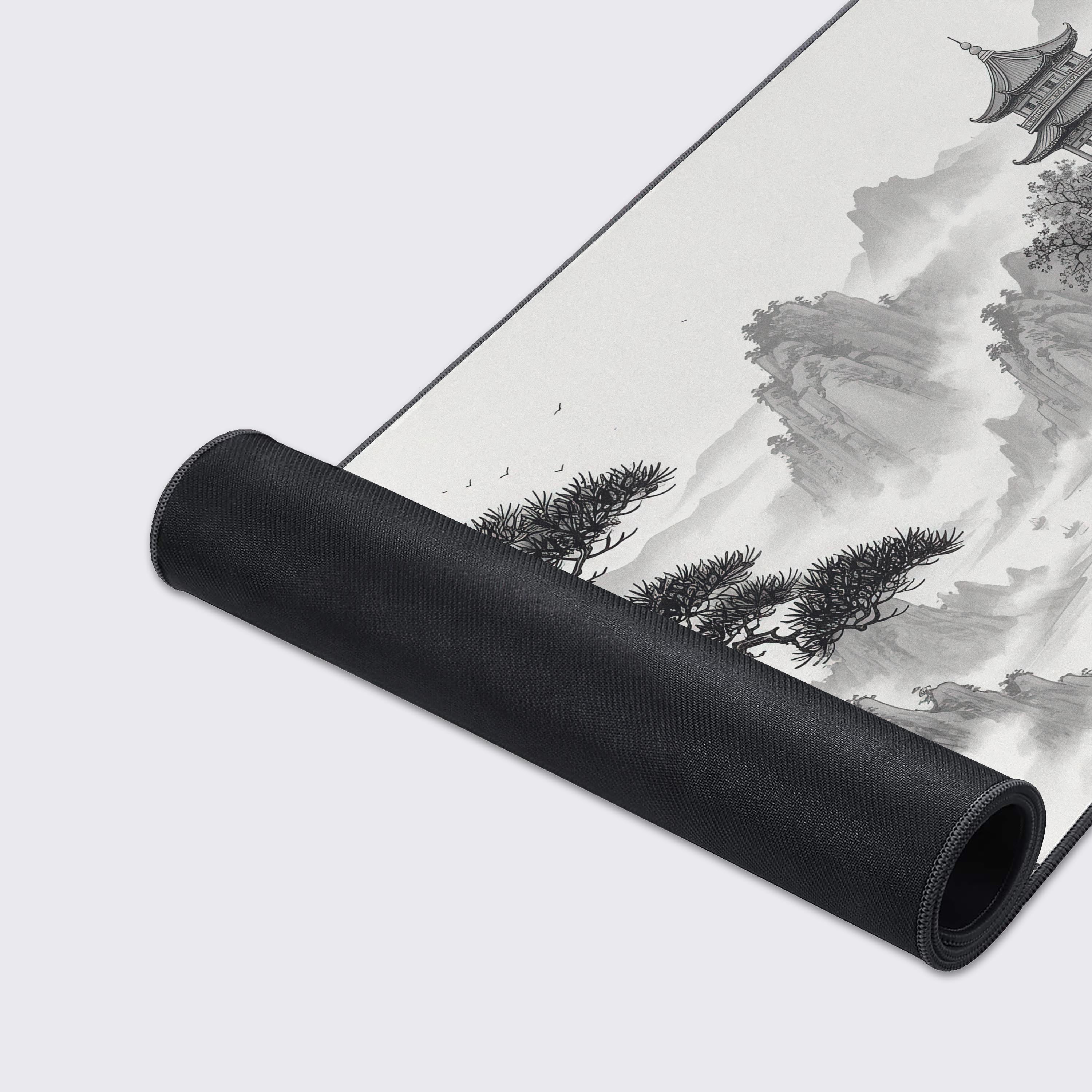 Mountain Pagoda Desk Mat – Chinese Landscape Art, Ink Wash Mouse