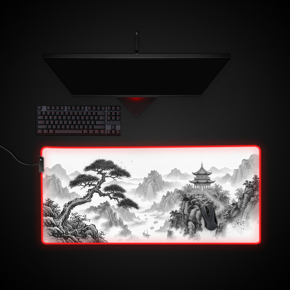 Mountain Pagoda desk mat with RGB edge lighting