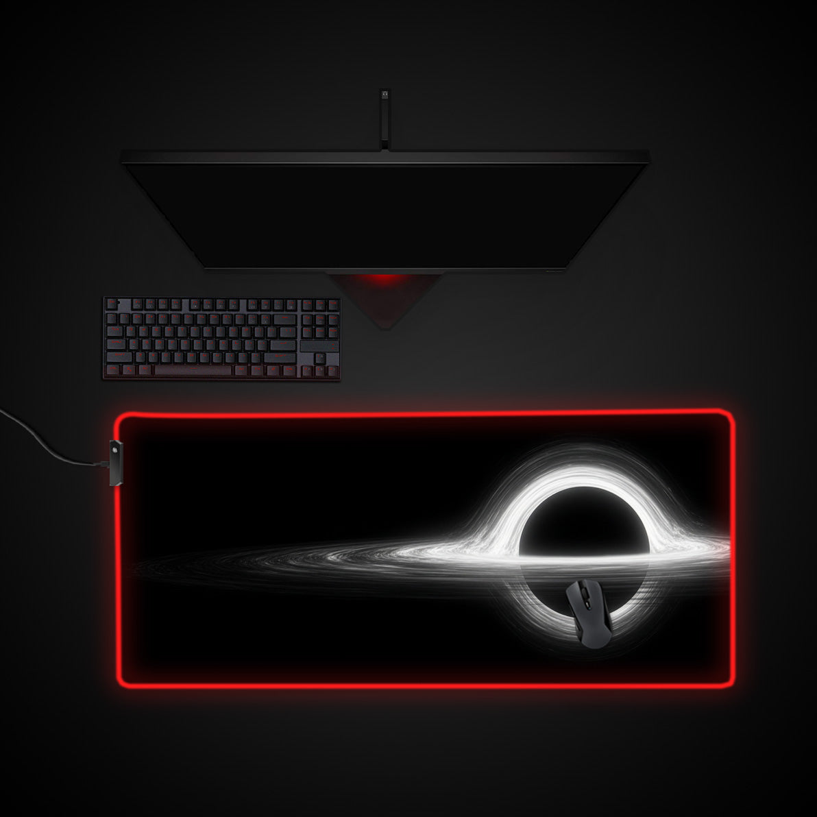Black Hole desk mat with RGB edge lighting