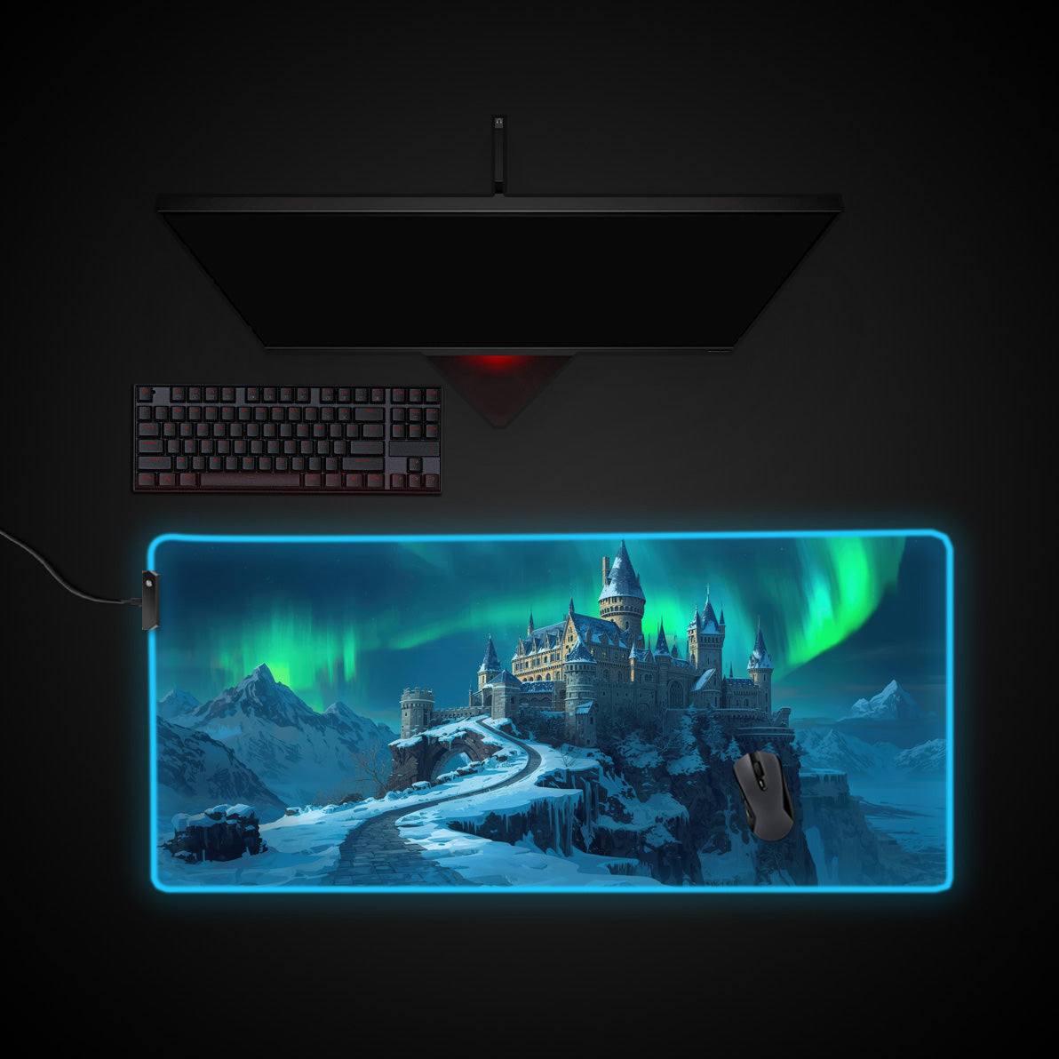 Aurora Citadel desk mat with RGB edge lighting