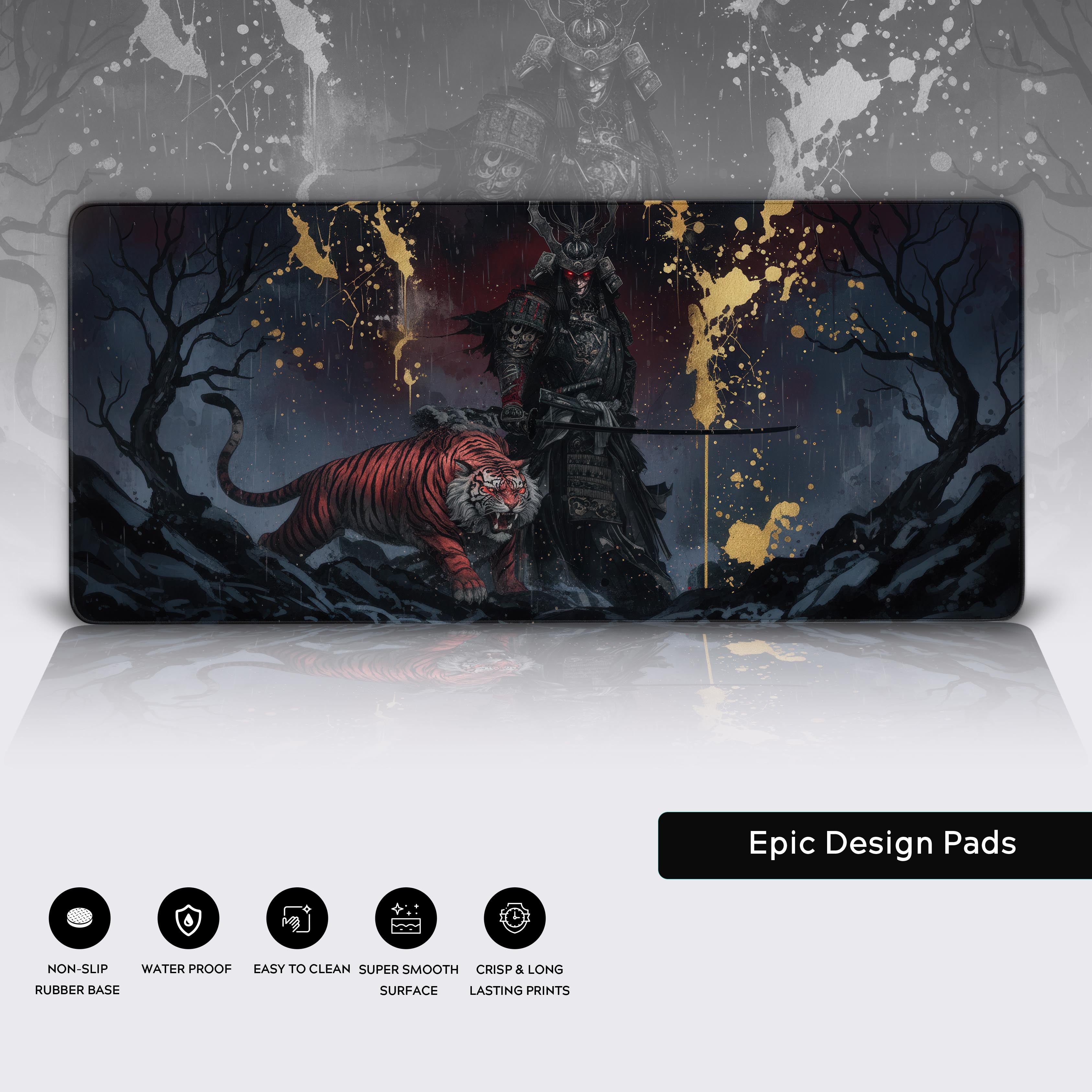 Death Pact Desk Mat – Dark Fantasy Warrior & Tiger Design, Large