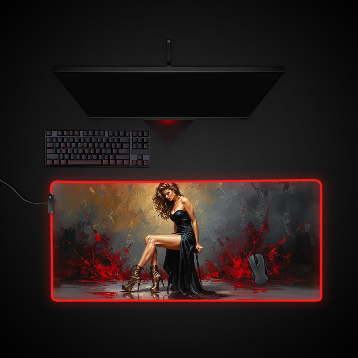 Gilded Noir desk mat with RGB edge lighting