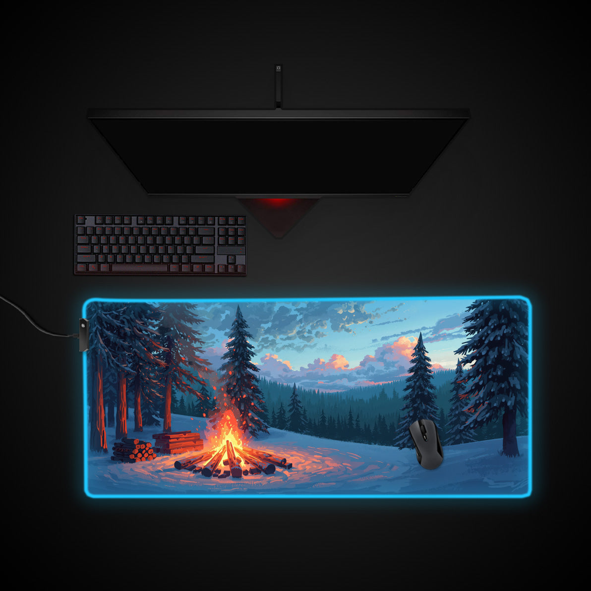 Snowy Glow desk mat with RGB edge lighting