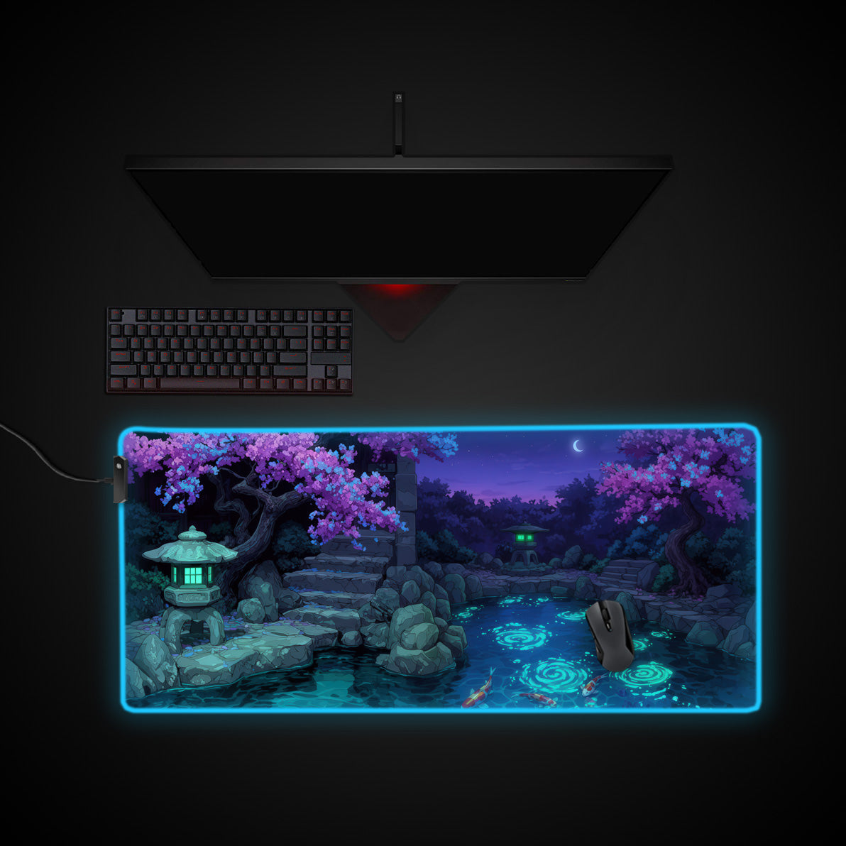 Twilight Sakura desk mat with RGB edge lighting