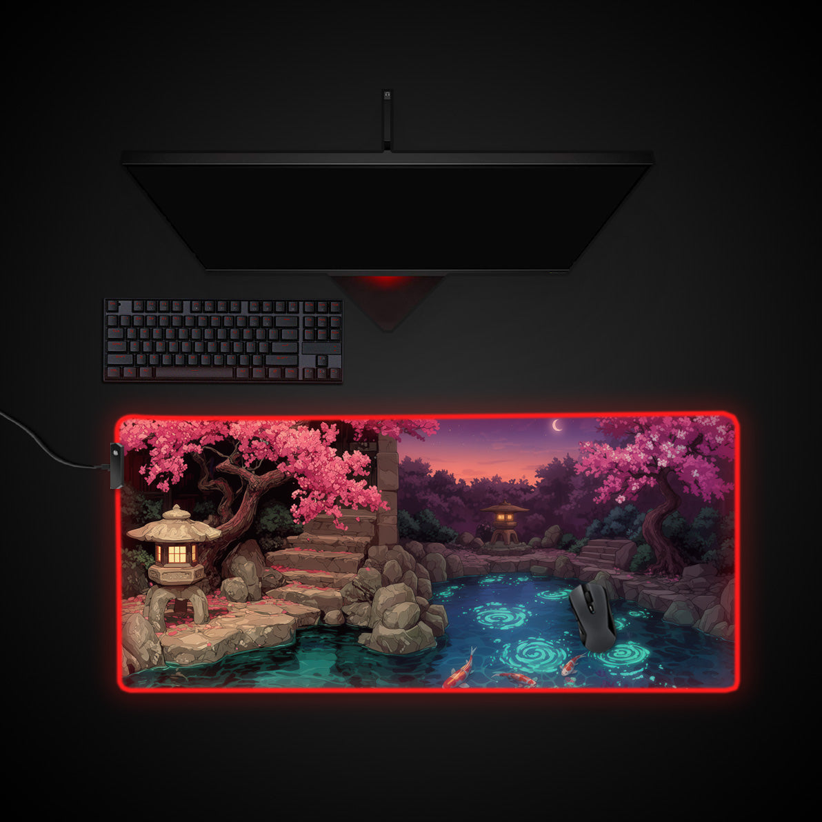 Koi Garden desk mat with RGB edge lighting
