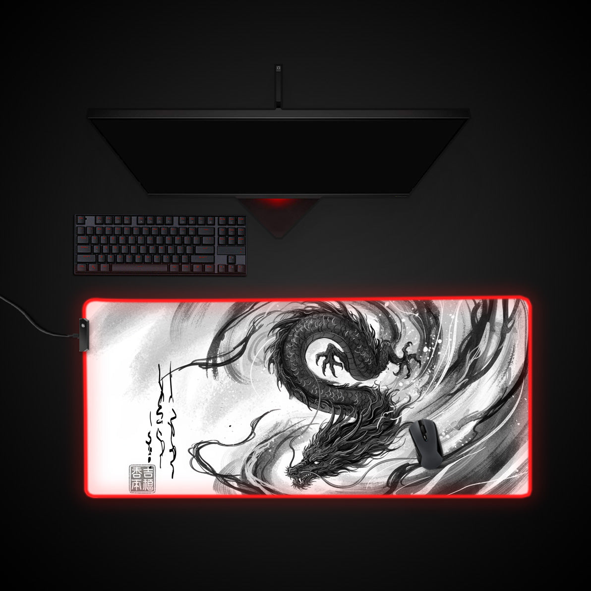 Dragon's Path desk mat with RGB edge lighting