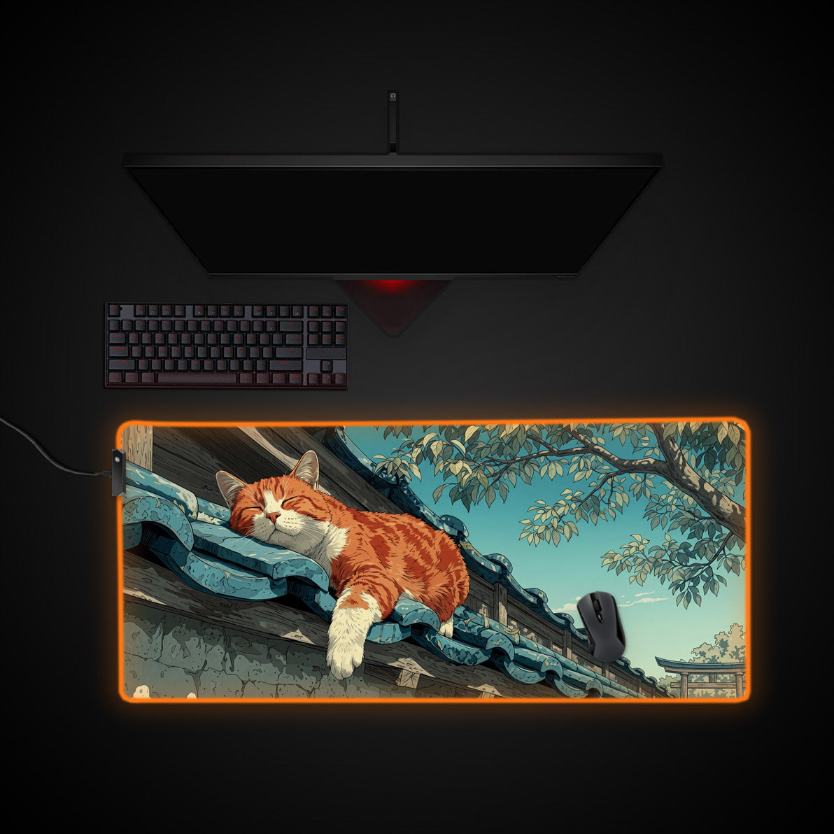 Rooftop Nap desk mat with RGB edge lighting