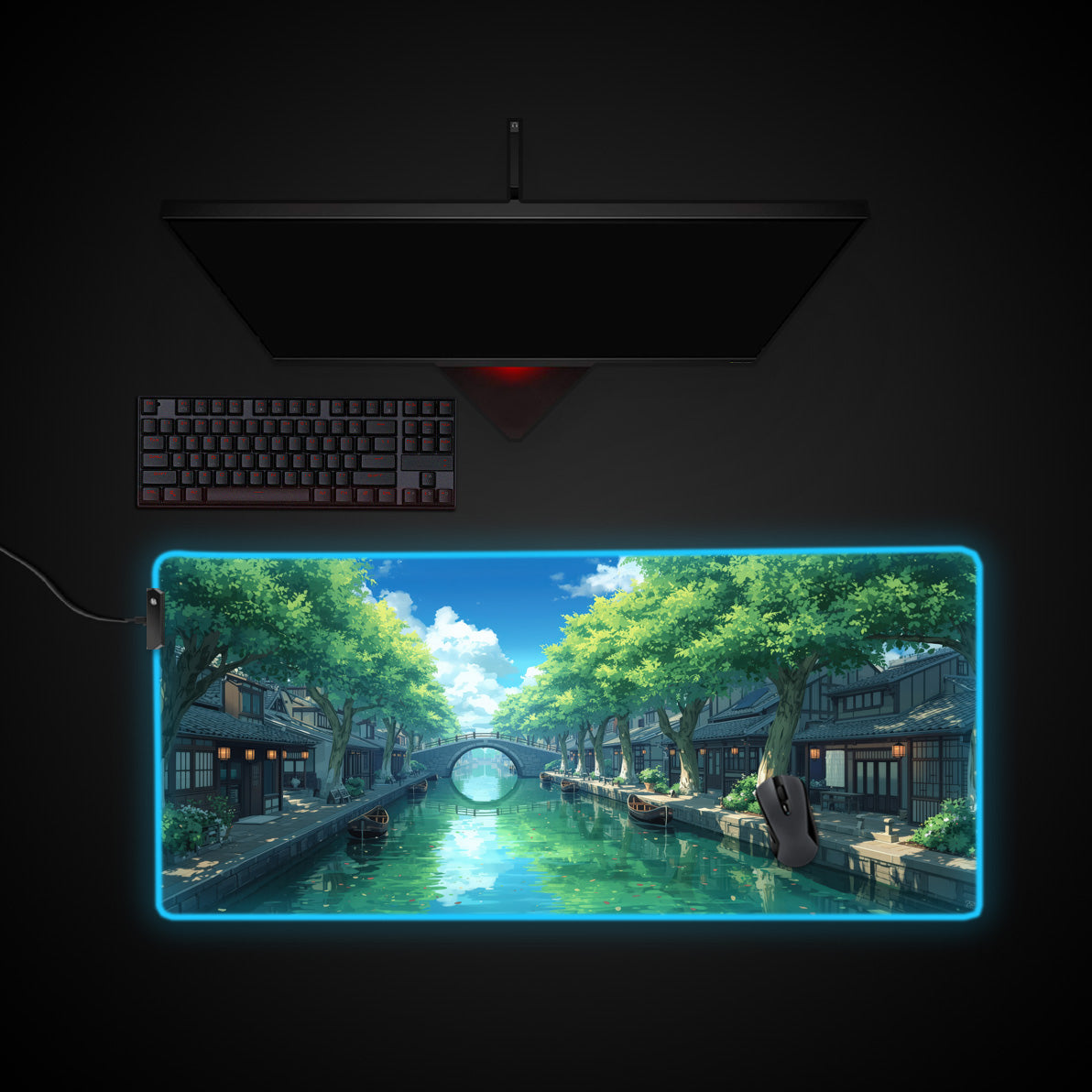 Riverside Village desk mat with RGB edge lighting